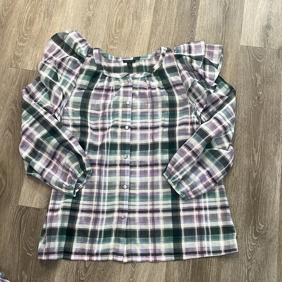 Ann Taylor plaid cotton set ruffle skirt and top medium and sz 6 - Picture 7 of 12